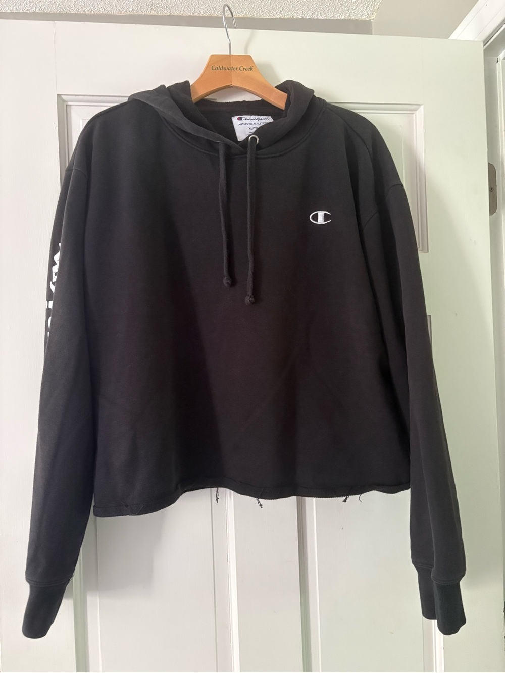 Champion Cropped Black Hoodie Sweatshirt XL